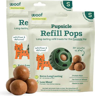 Woof Pupsicle Pops Refills Chicken & Peanut Butter Grain-Free Lickable Dog Treats, Small, 20 count